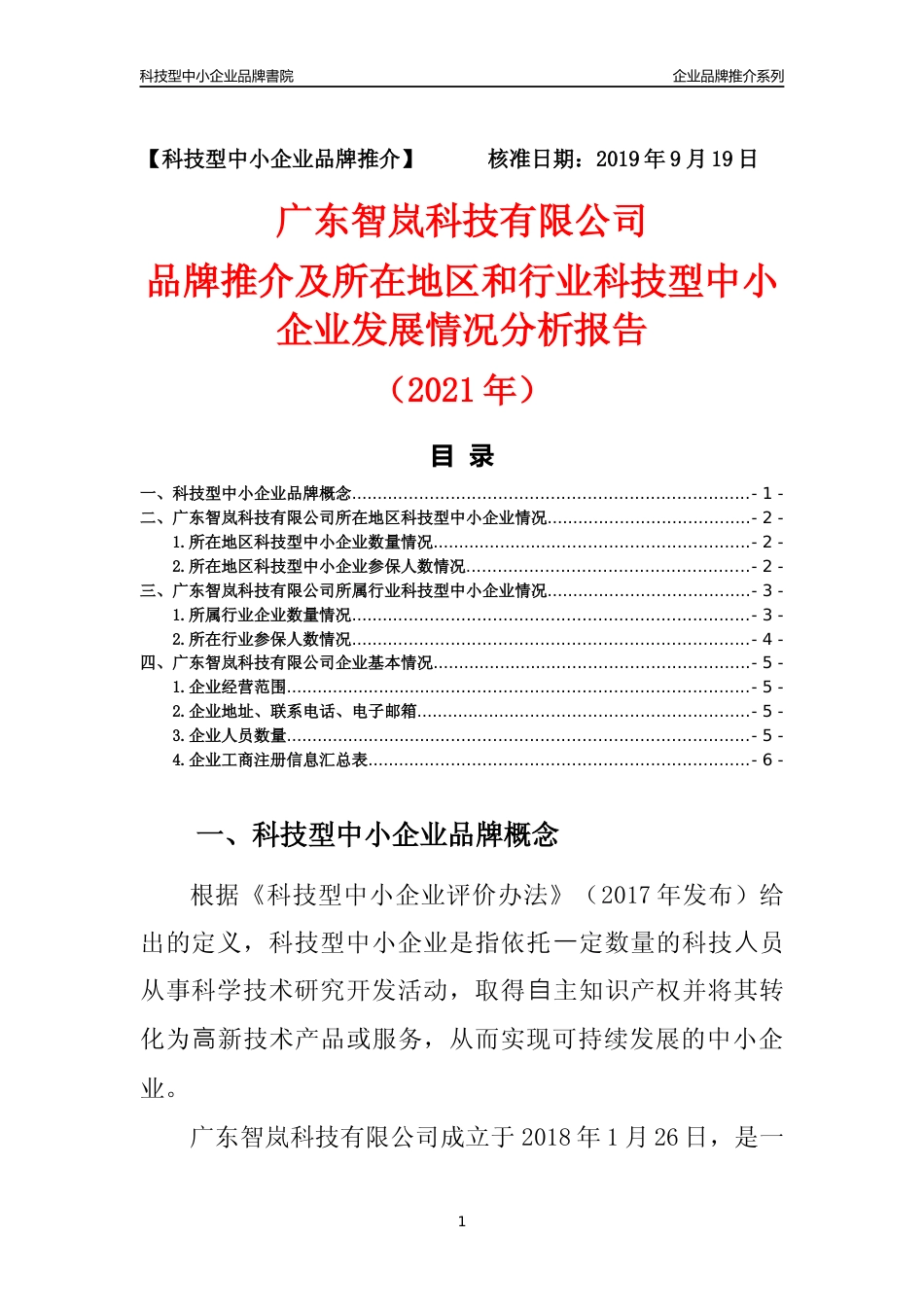 【科技型中小企业】广东智岚科技有限公司品牌推介及所在地区和行业企业发展情况分析报告（2021年）_第1页
