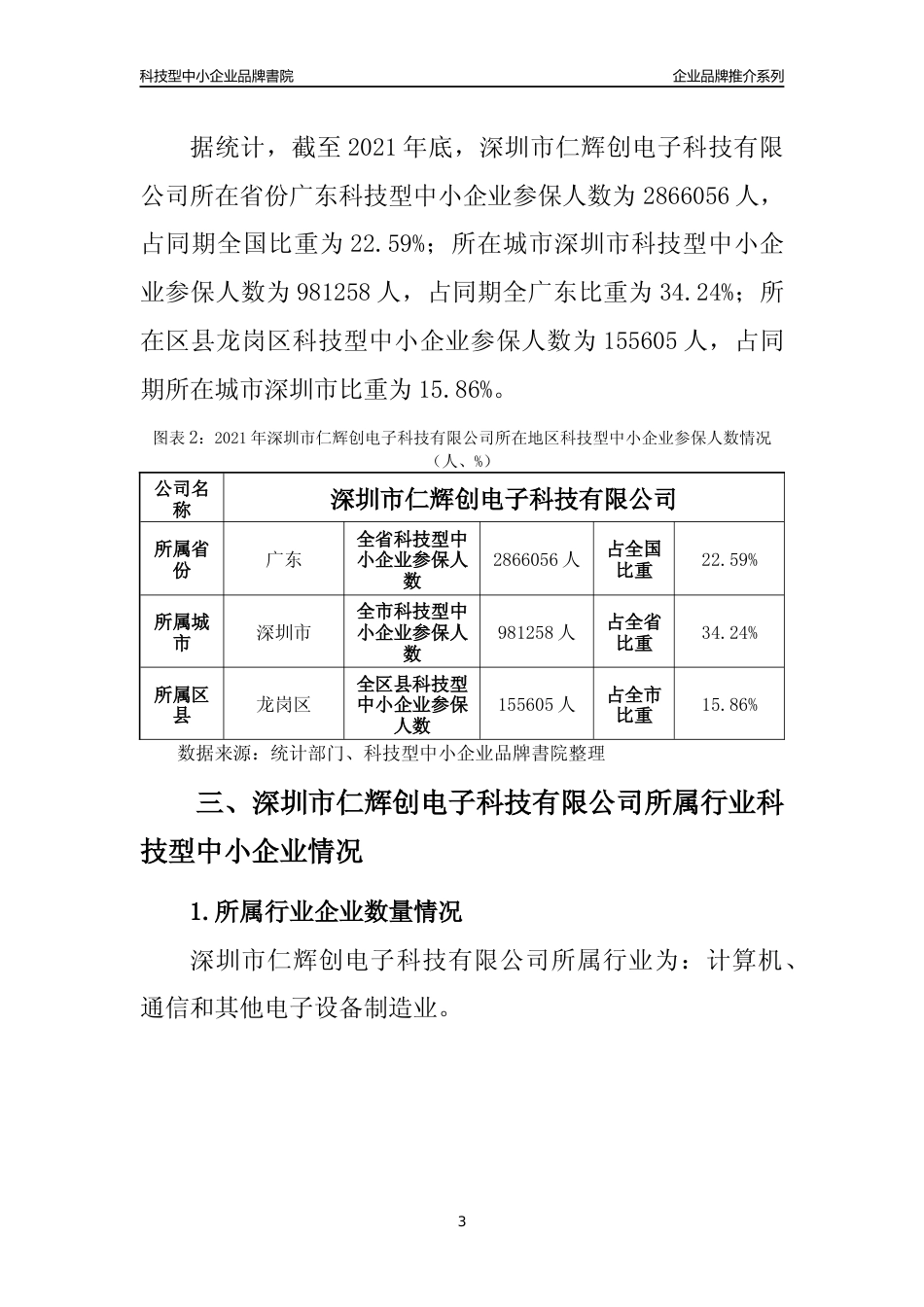 【科技型中小企业】深圳市仁辉创电子科技有限公司品牌推介及所在地区和行业企业发展情况分析报告（2021年）_第3页