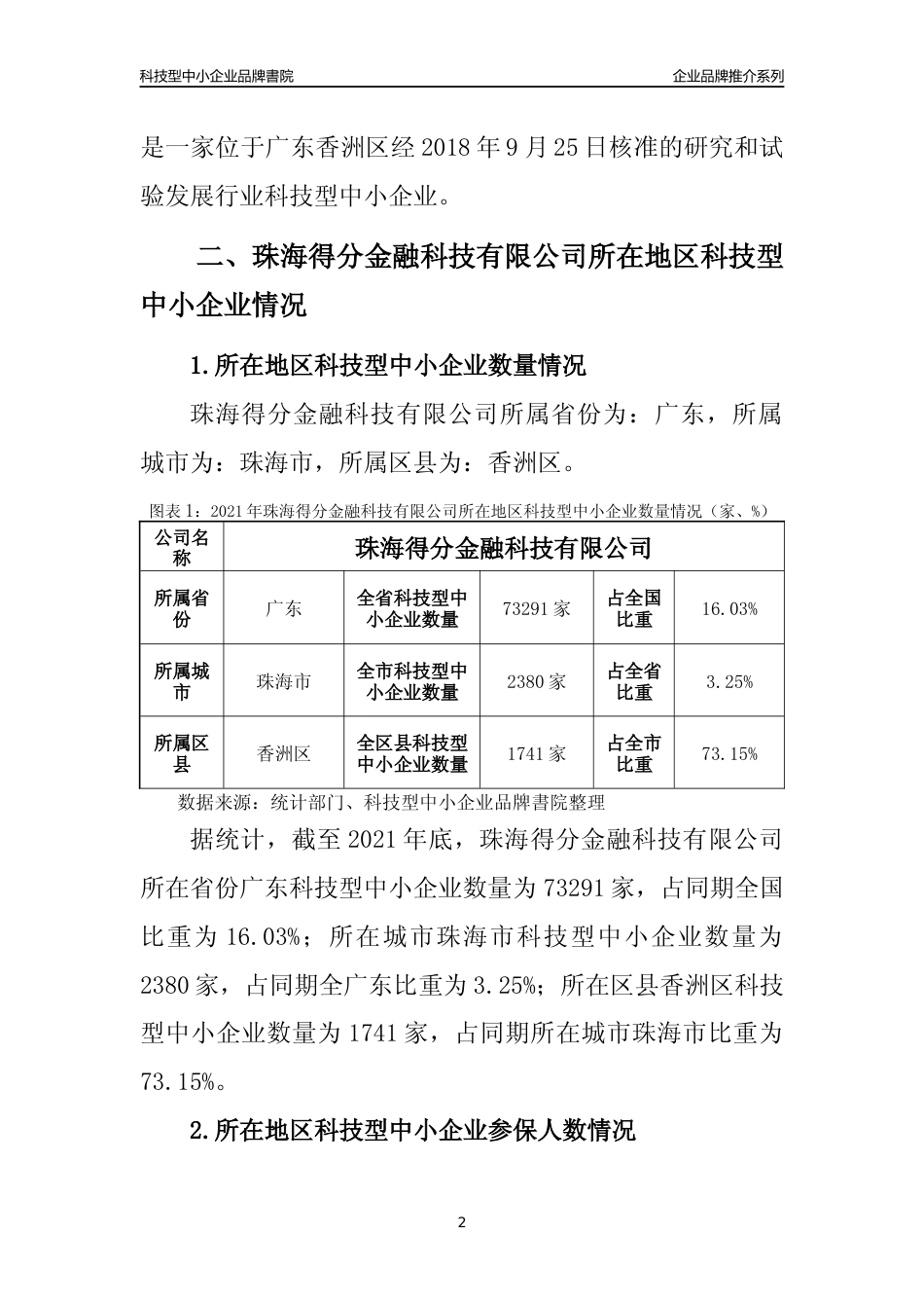 【科技型中小企业】珠海得分金融科技有限公司品牌推介及所在地区和行业企业发展情况分析报告（2021年）_第2页