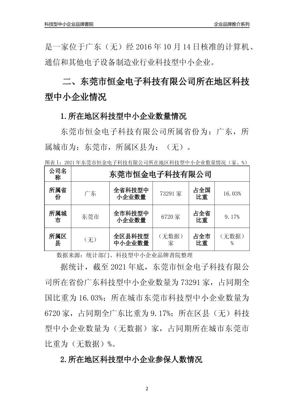 【科技型中小企业】东莞市恒金电子科技有限公司品牌推介及所在地区和行业企业发展情况分析报告（2021年）_第2页