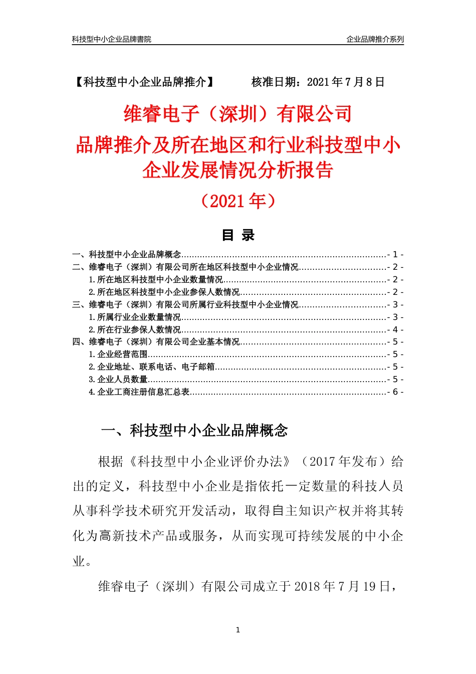 【中小企业】维睿电子（深圳）有限公司品牌推介及所在地区和行业企业发展情况分析报告（2021年）_第1页