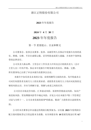 [年报文本]浙江正特：2023年年度报告文本