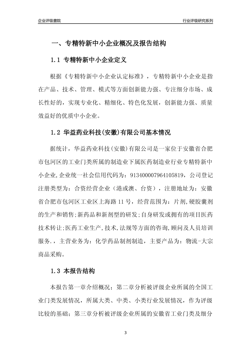 [专精特新]2022年华益药业科技(安徽)有限公司行业竞争力评级分析报告(2023版)_第3页