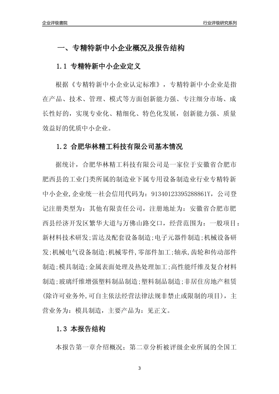 [专精特新]2022年合肥华林精工科技有限公司行业竞争力评级分析报告(2023版)_第3页
