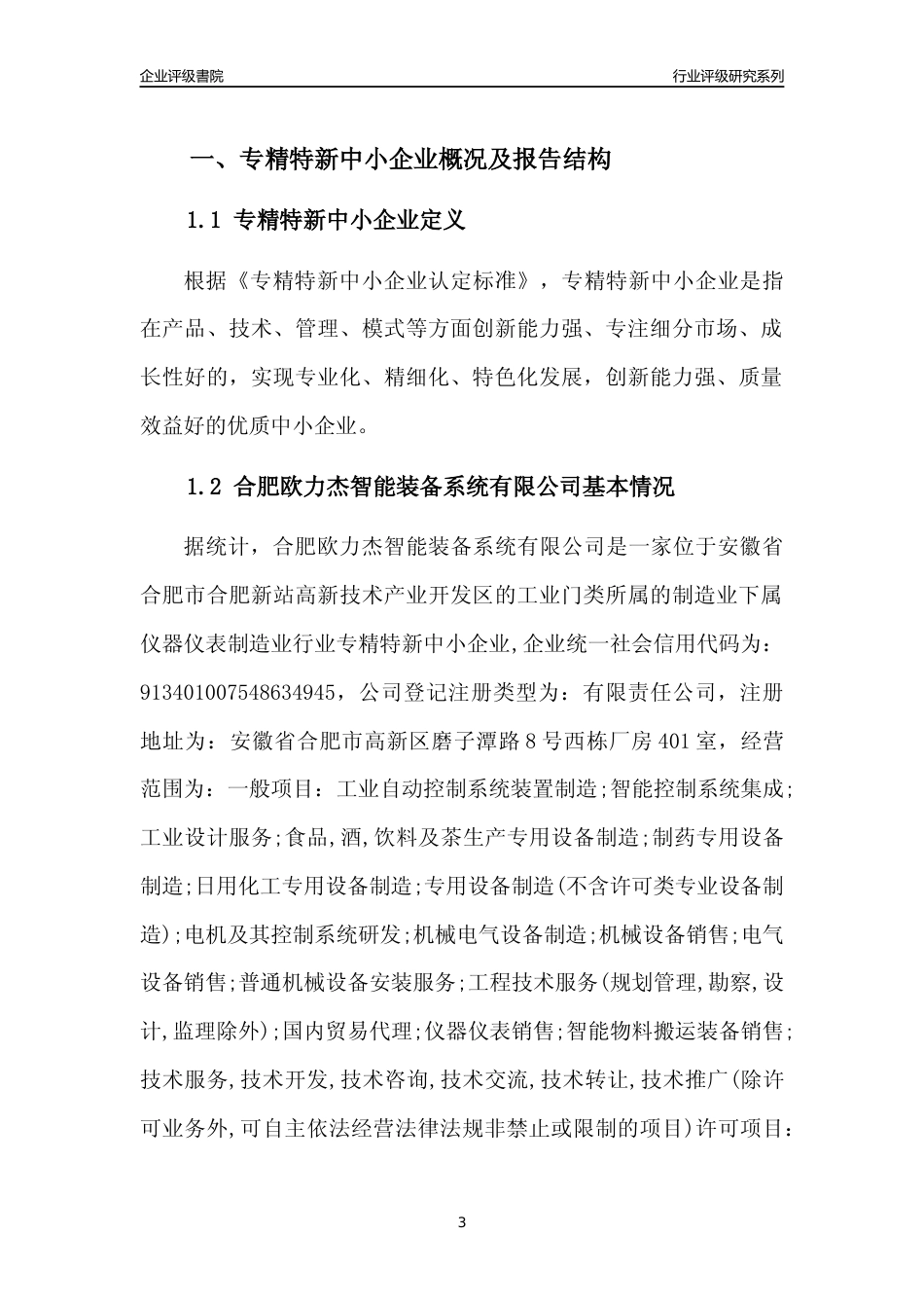 [专精特新]2022年合肥欧力杰智能装备系统有限公司行业竞争力评级分析报告(2023版)_第3页