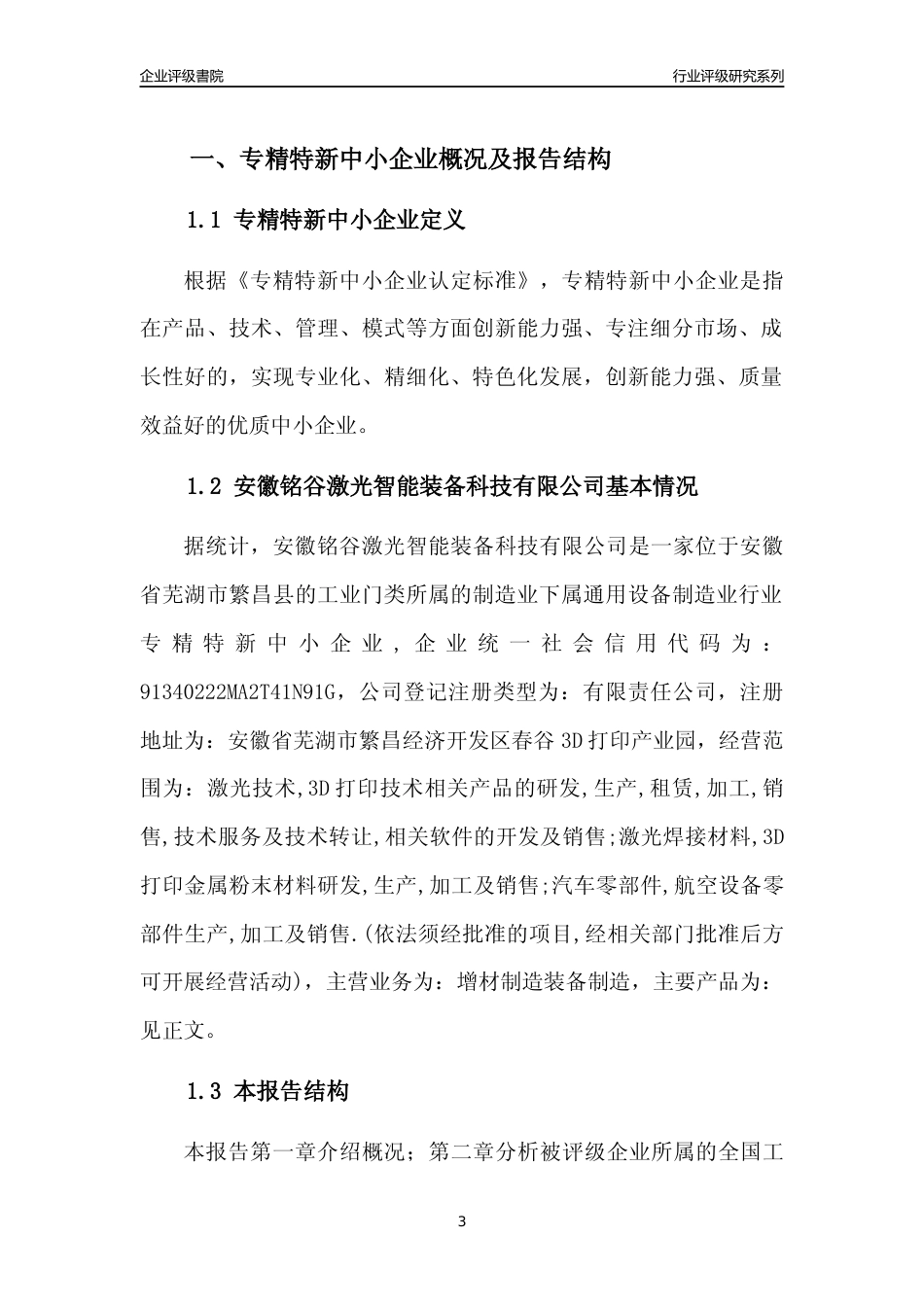 [专精特新]2022年安徽铭谷激光智能装备科技有限公司行业竞争力评级分析报告(2023版)_第3页