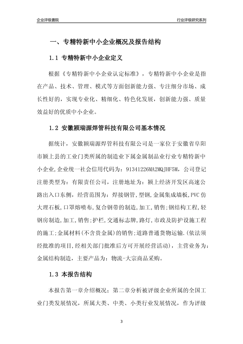 [专精特新]2022年安徽颍瑞源焊管科技有限公司行业竞争力评级分析报告(2023版)_第3页