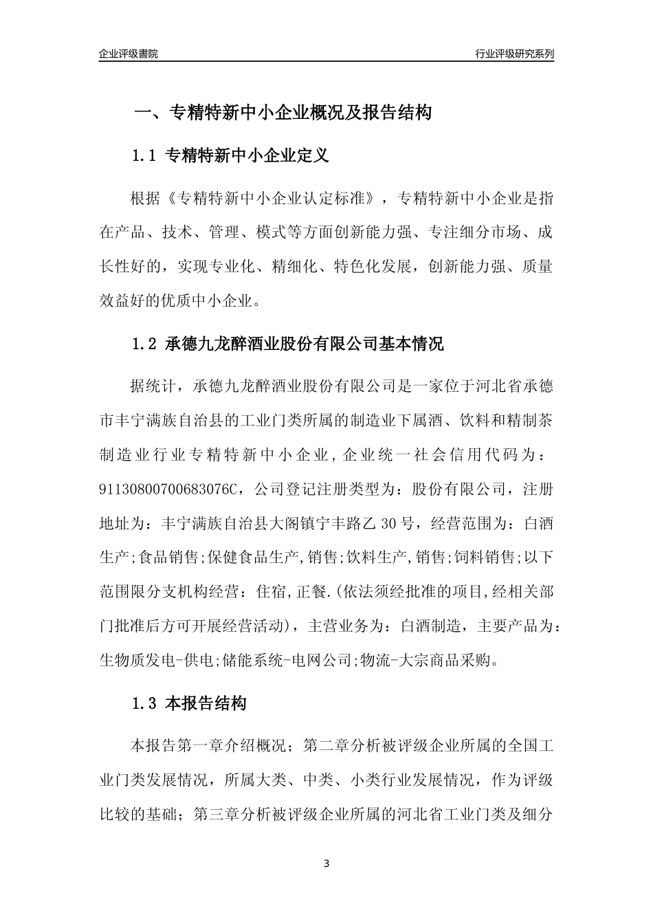 [专精特新]2022年承德九龙醉酒业股份有限公司行业竞争力评级分析报告(2023版)_第3页