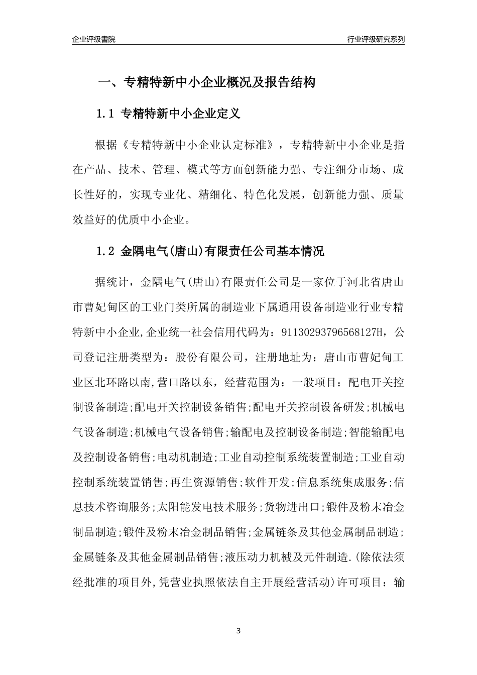 [专精特新]2022年金隅电气(唐山)有限责任公司行业竞争力评级分析报告(2023版)_第3页