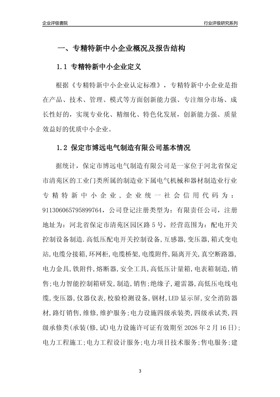 [专精特新]2022年保定市博远电气制造有限公司行业竞争力评级分析报告(2023版)_第3页