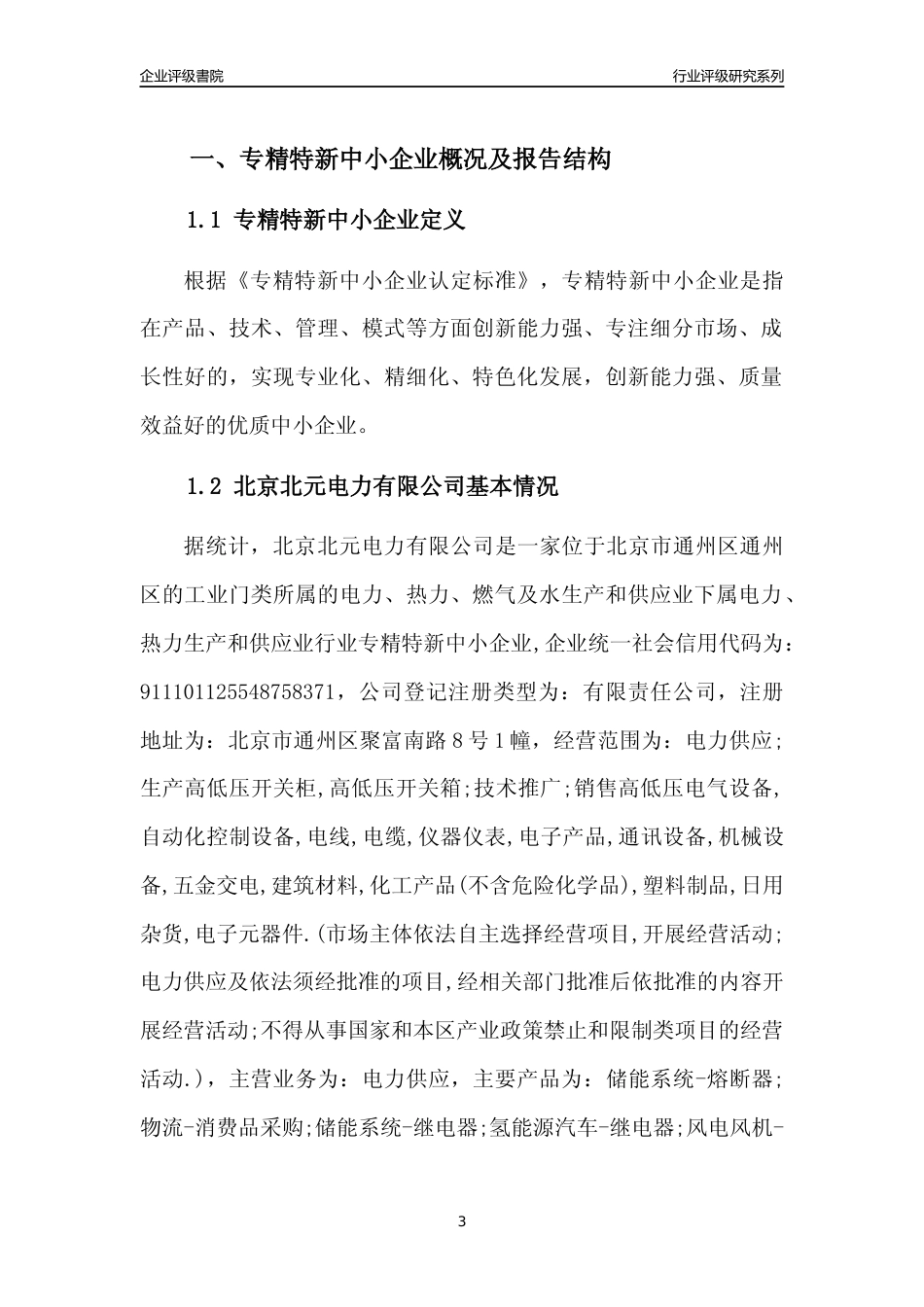 [专精特新]2022年北京北元电力有限公司行业竞争力评级分析报告(2023版)_第3页