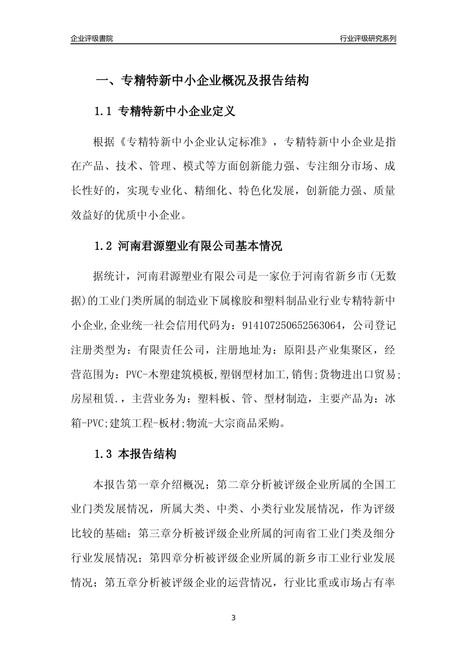 [专精特新]2022年河南君源塑业有限公司行业竞争力评级分析报告(2023版)_第3页