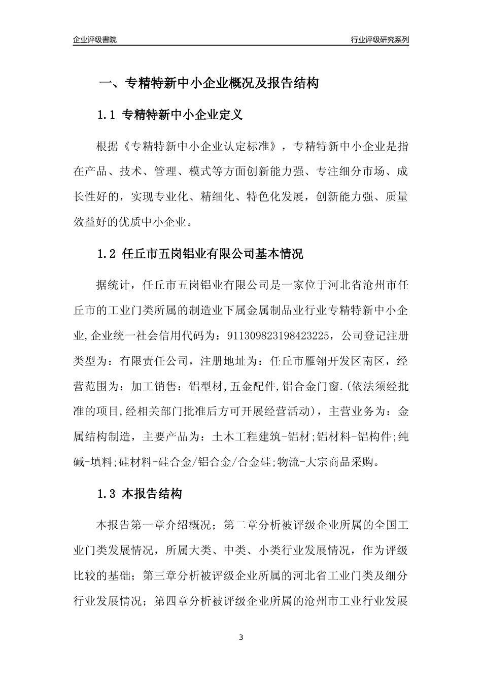[专精特新]2022年任丘市五岗铝业有限公司行业竞争力评级分析报告(2023版)_第3页