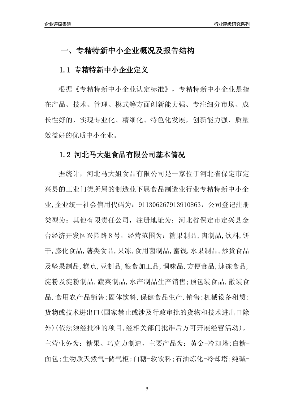 [专精特新]2022年河北马大姐食品有限公司行业竞争力评级分析报告(2023版)_第3页