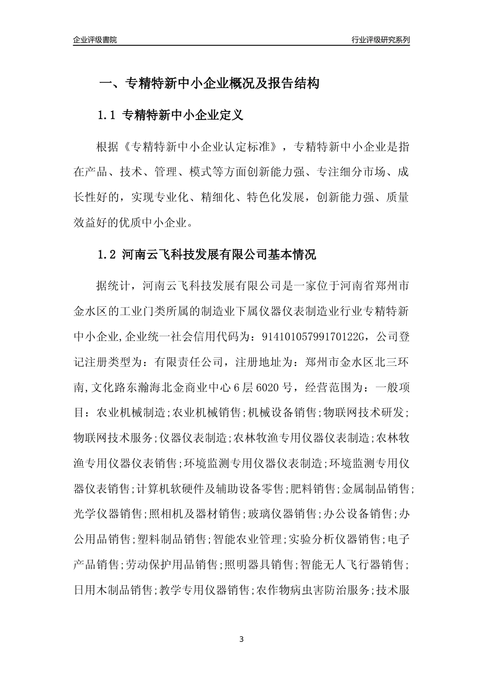 [专精特新]2022年河南云飞科技发展有限公司行业竞争力评级分析报告(2023版)_第3页