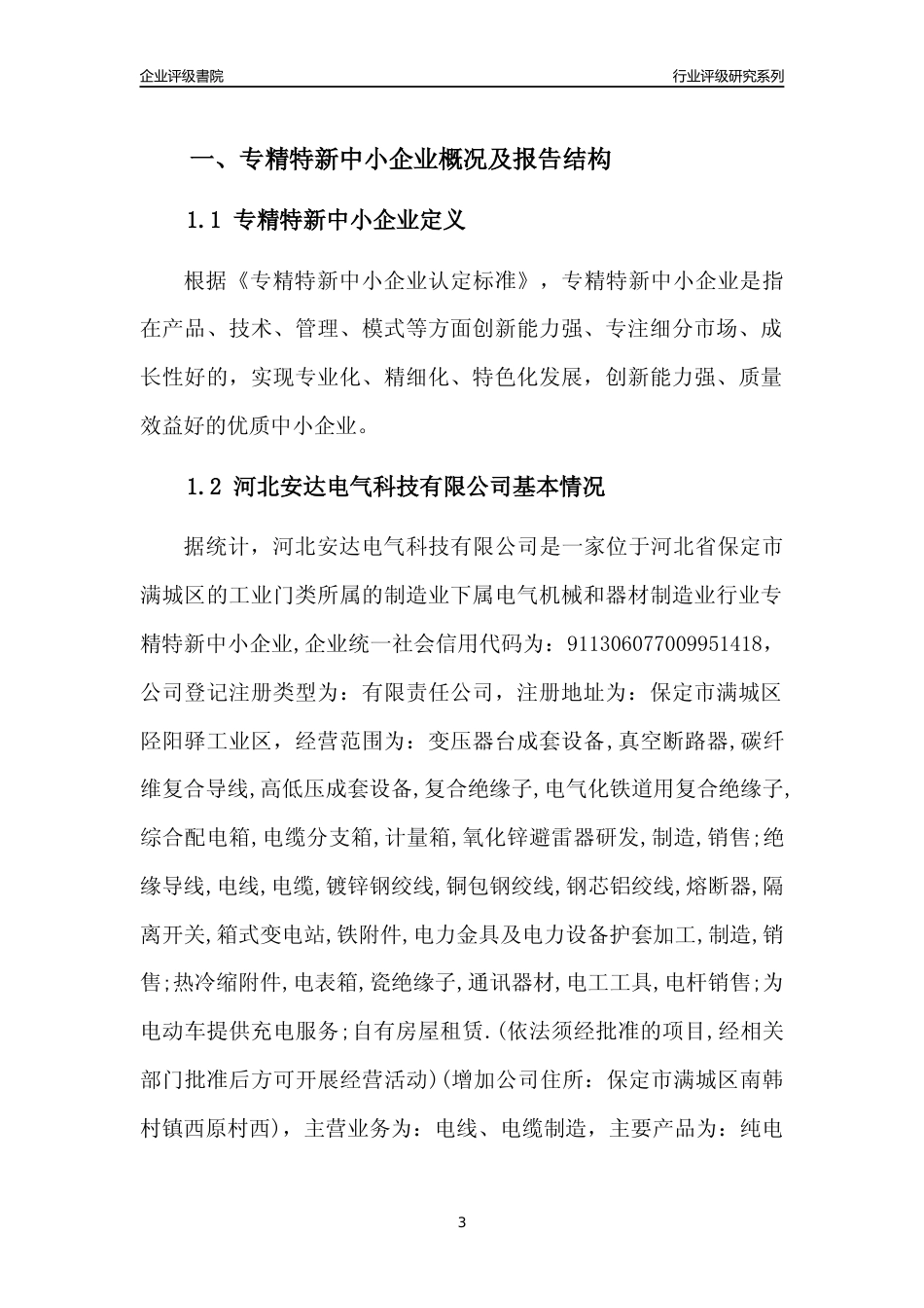 [专精特新]2022年河北安达电气科技有限公司行业竞争力评级分析报告(2023版)_第3页