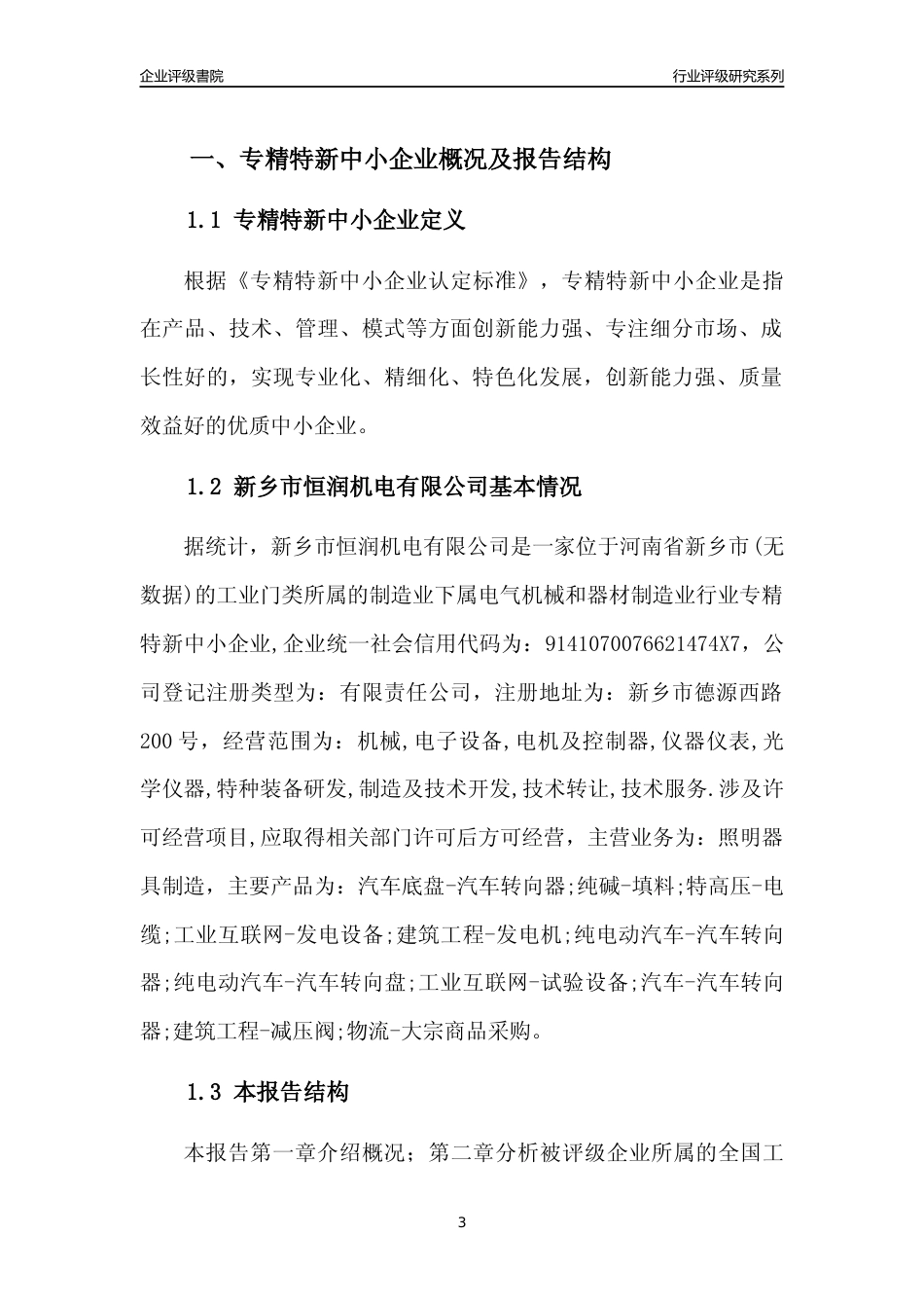 [专精特新]2022年新乡市恒润机电有限公司行业竞争力评级分析报告(2023版)_第3页