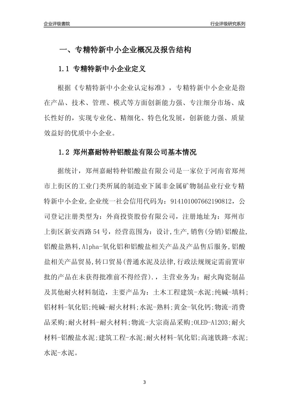 [专精特新]2022年郑州嘉耐特种铝酸盐有限公司行业竞争力评级分析报告(2023版)_第3页