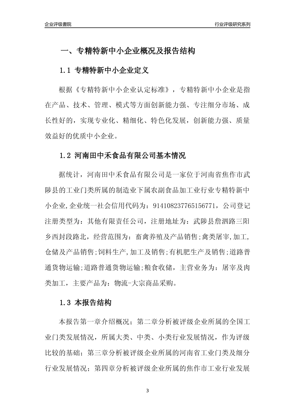 [专精特新]2022年河南田中禾食品有限公司行业竞争力评级分析报告(2023版)_第3页