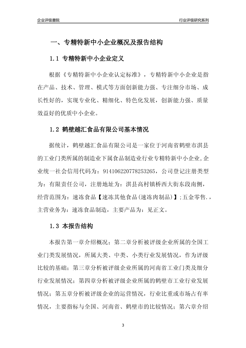 [专精特新]2022年鹤壁越汇食品有限公司行业竞争力评级分析报告(2023版)_第3页