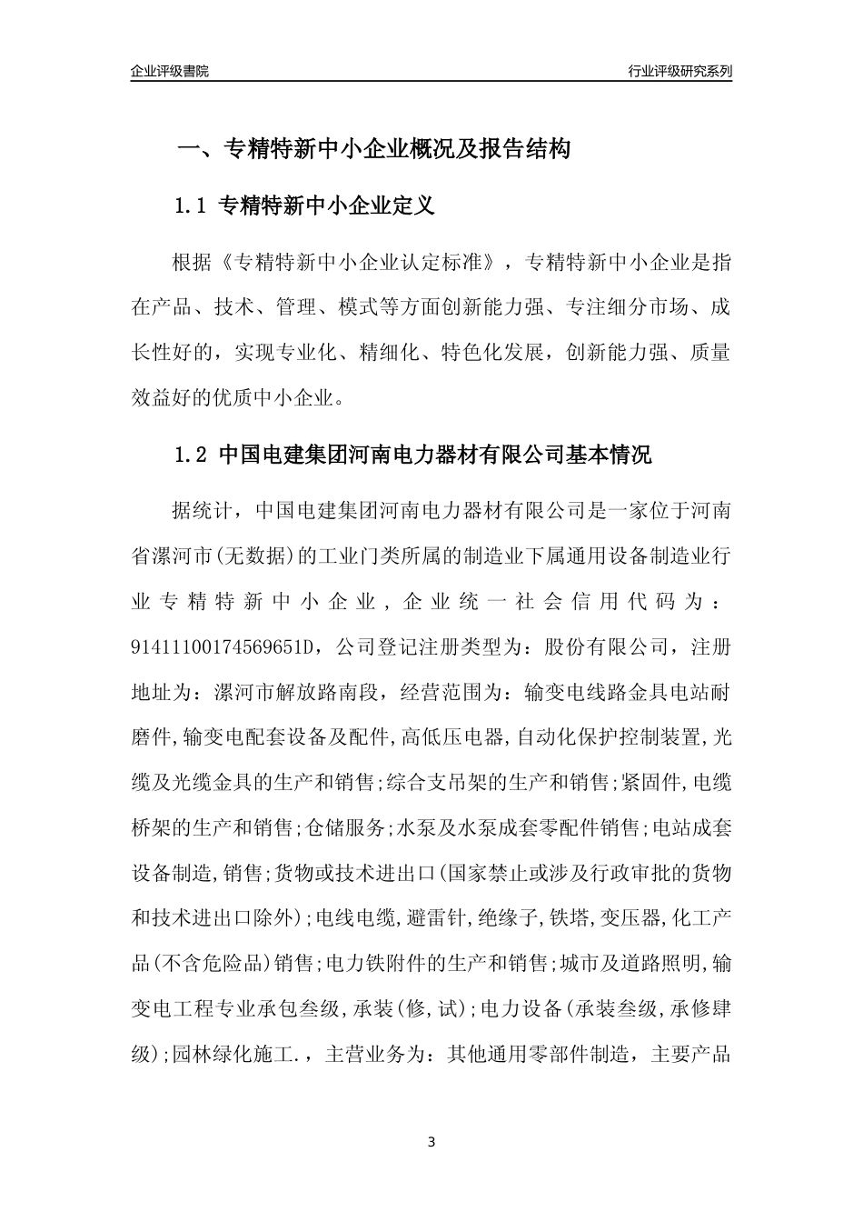 [专精特新]中国电建集团河南电力器材有限公司行业竞争力评级分析报告(2023版)_第3页