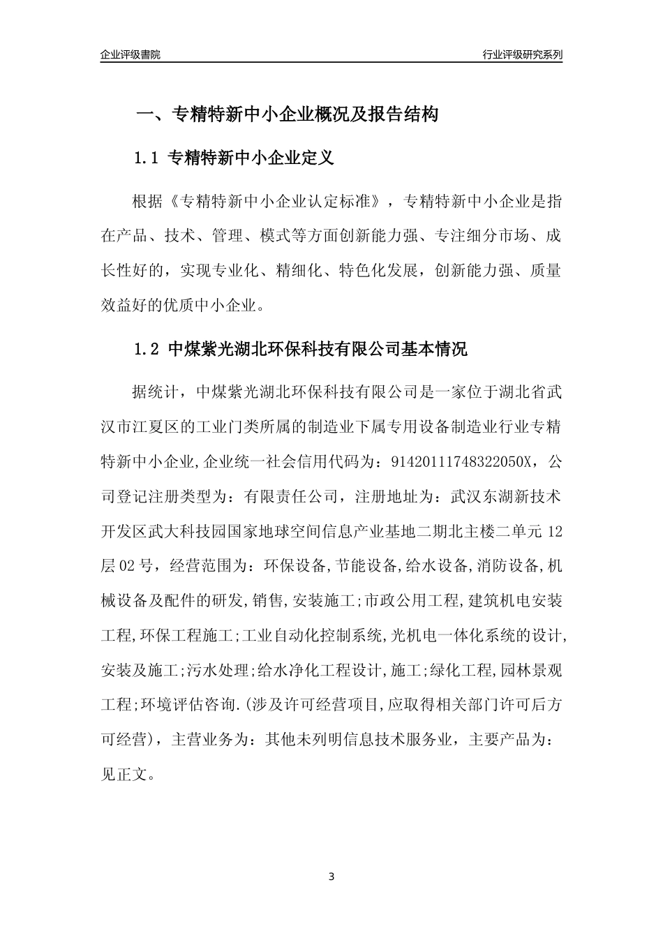 [专精特新]中煤紫光湖北环保科技有限公司行业竞争力评级分析报告(2023版)_第3页