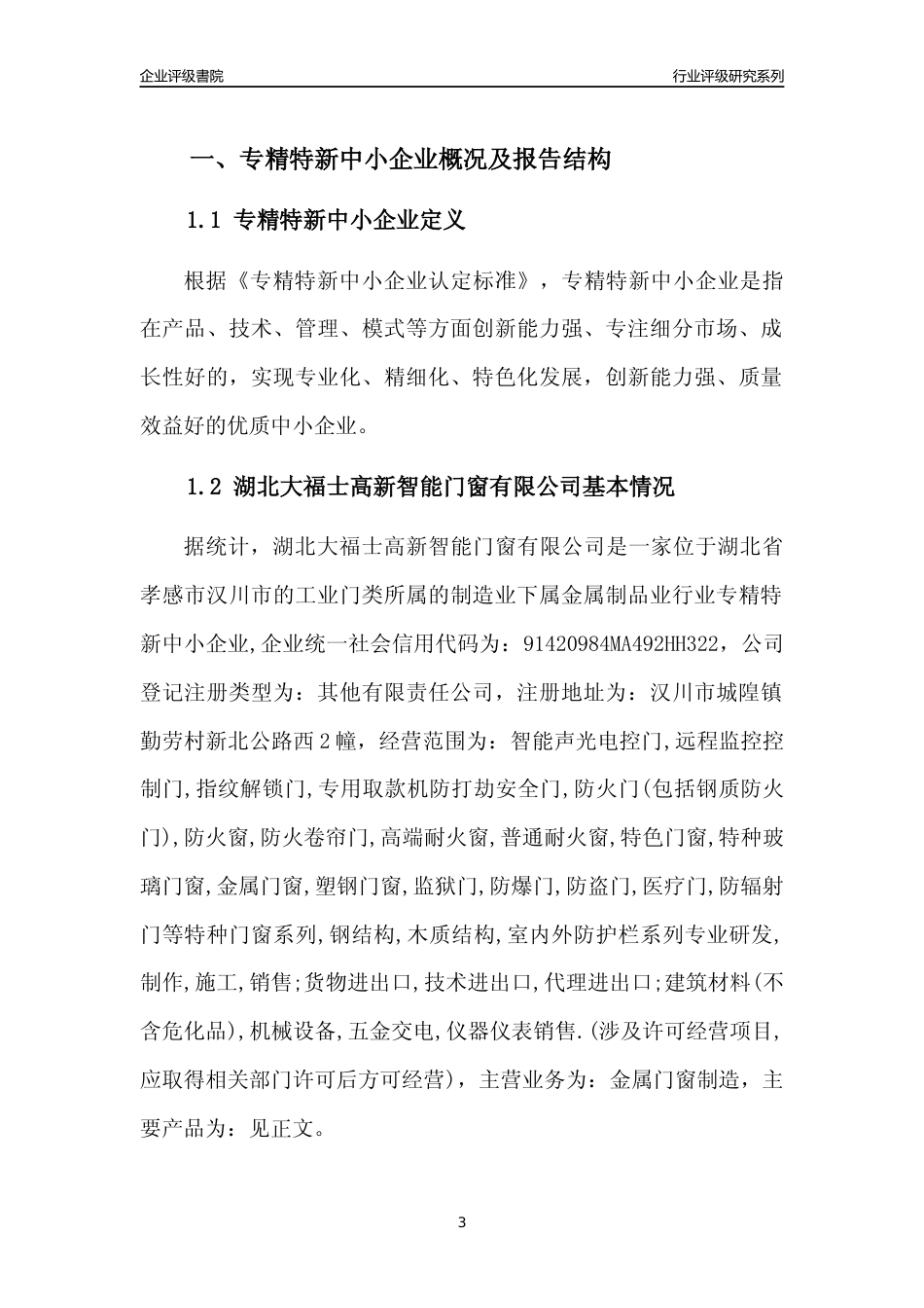 [专精特新]2022年湖北大福士高新智能门窗有限公司行业竞争力评级分析报告(2023版)_第3页