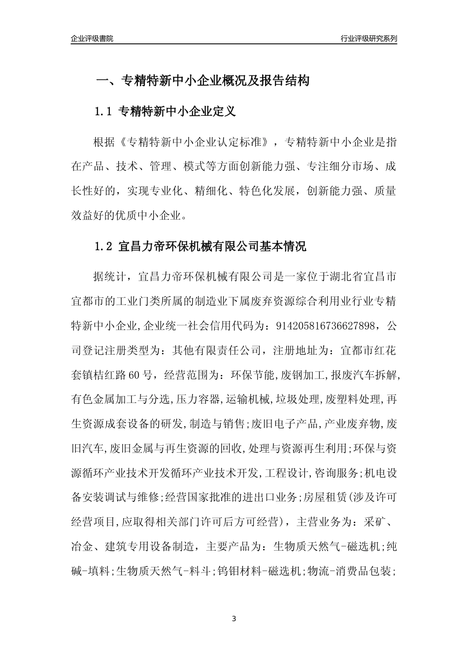 [专精特新]2022年宜昌力帝环保机械有限公司行业竞争力评级分析报告(2023版)_第3页