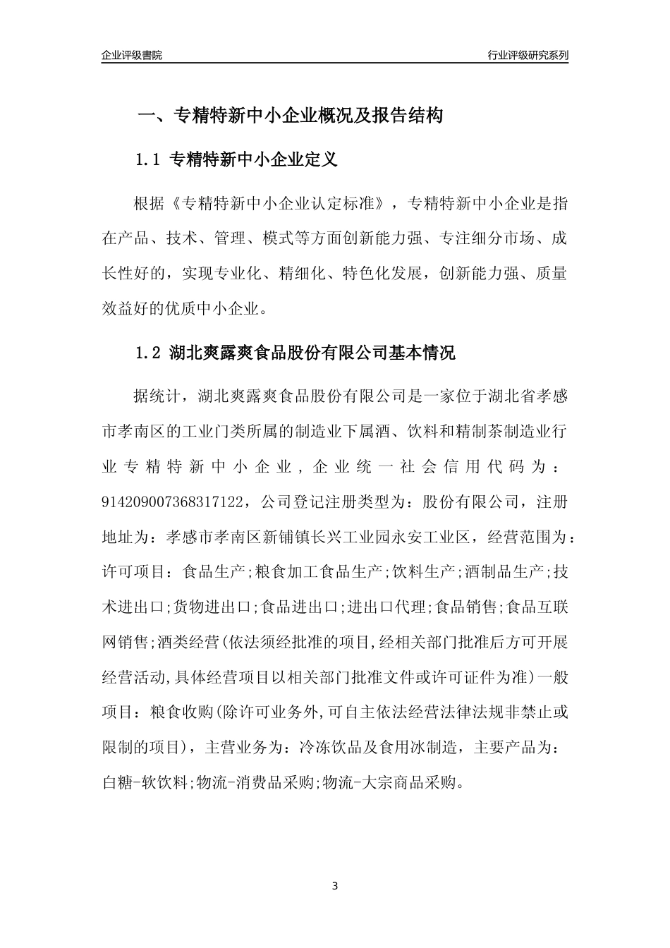 [专精特新]2022年湖北爽露爽食品股份有限公司行业竞争力评级分析报告(2023版)_第3页