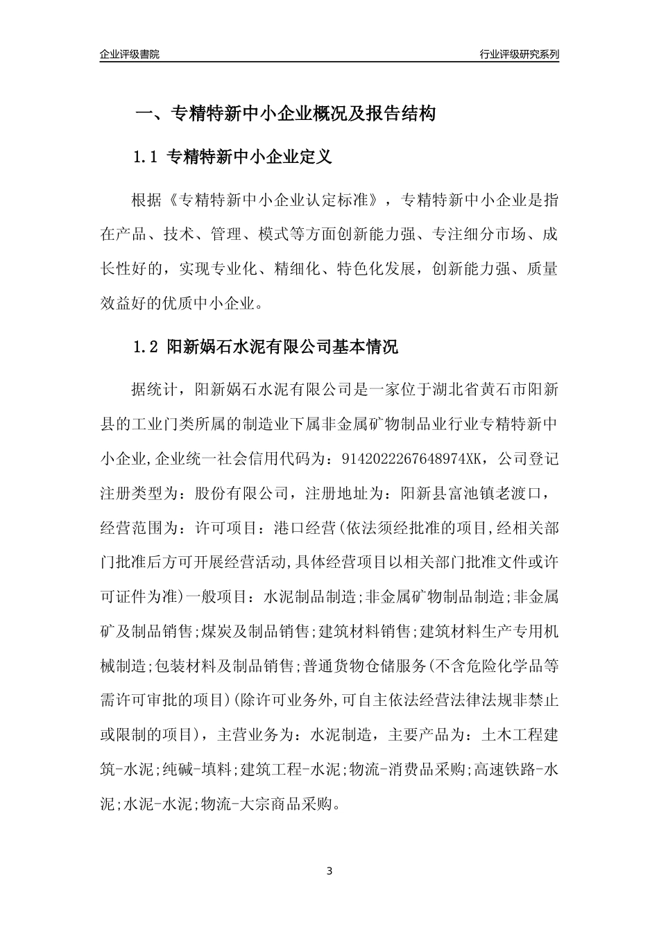 [专精特新]2022年阳新娲石水泥有限公司行业竞争力评级分析报告(2023版)_第3页