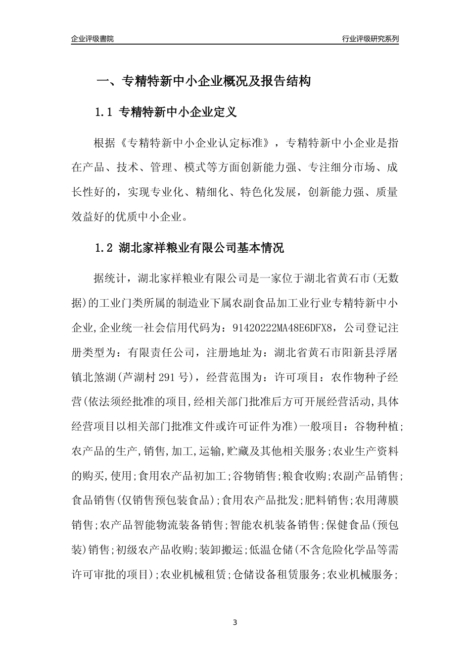 [专精特新]2022年湖北家祥粮业有限公司行业竞争力评级分析报告(2023版)_第3页