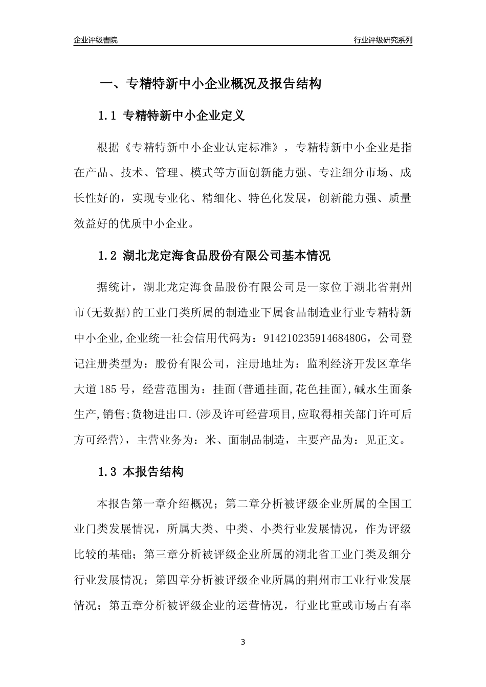 [专精特新]2022年湖北龙定海食品股份有限公司行业竞争力评级分析报告(2023版)_第3页