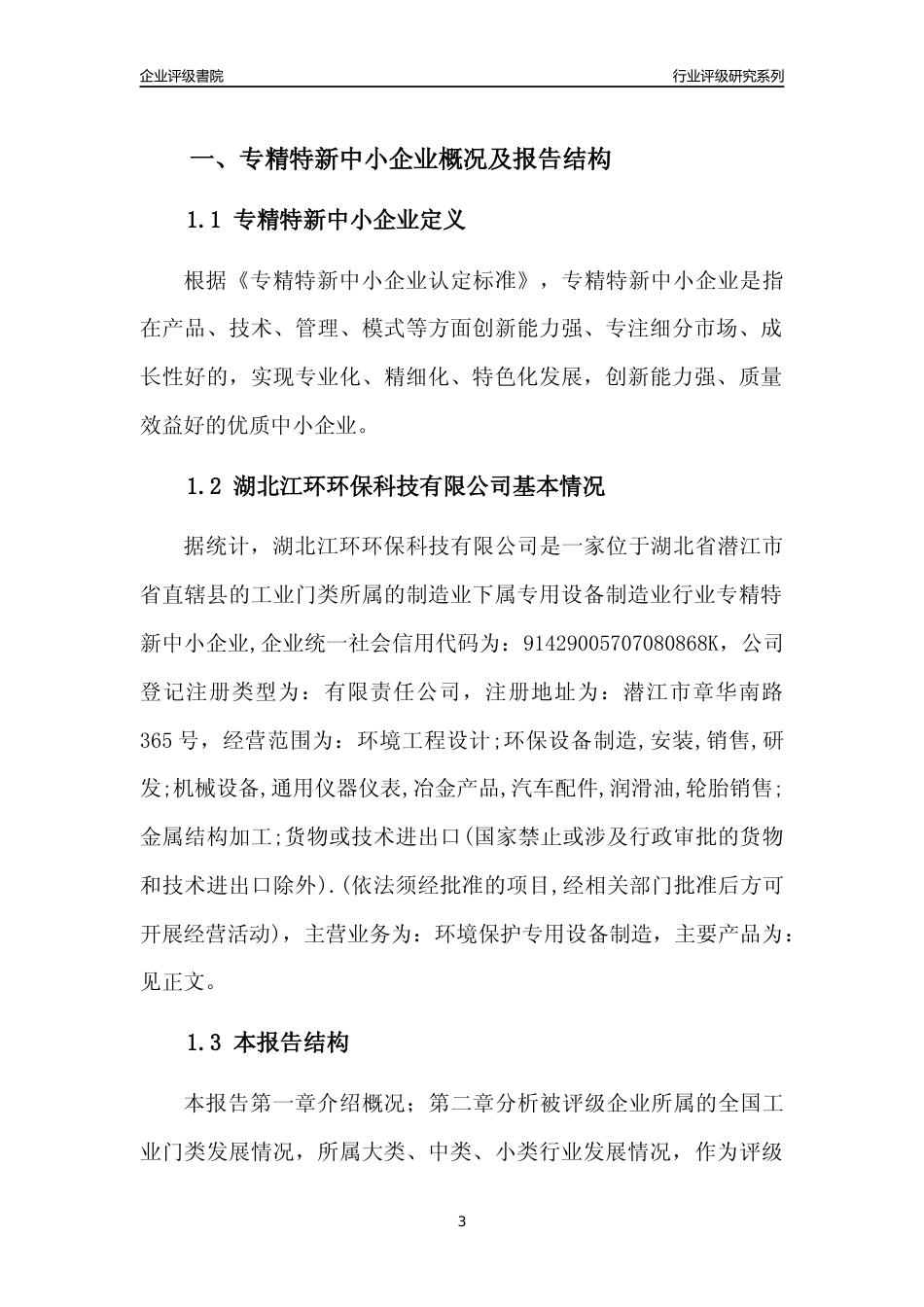 [专精特新]2022年湖北江环环保科技有限公司行业竞争力评级分析报告(2023版)_第3页