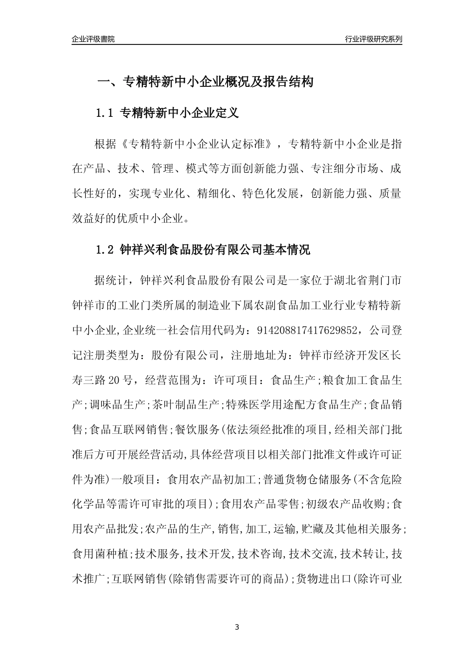 [专精特新]2022年钟祥兴利食品股份有限公司行业竞争力评级分析报告(2023版)_第3页
