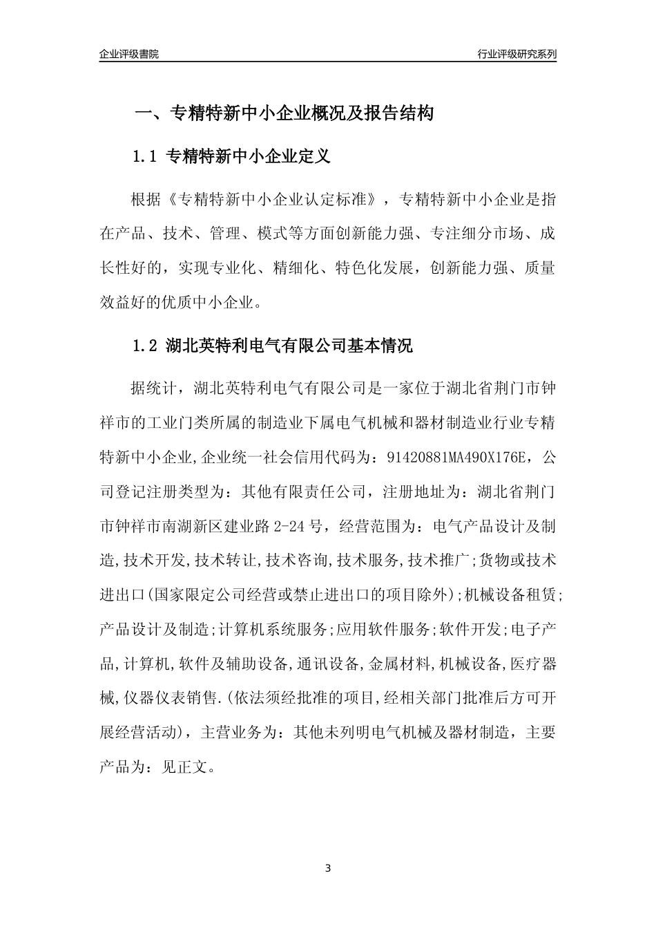 [专精特新]2022年湖北英特利电气有限公司行业竞争力评级分析报告(2023版)_第3页
