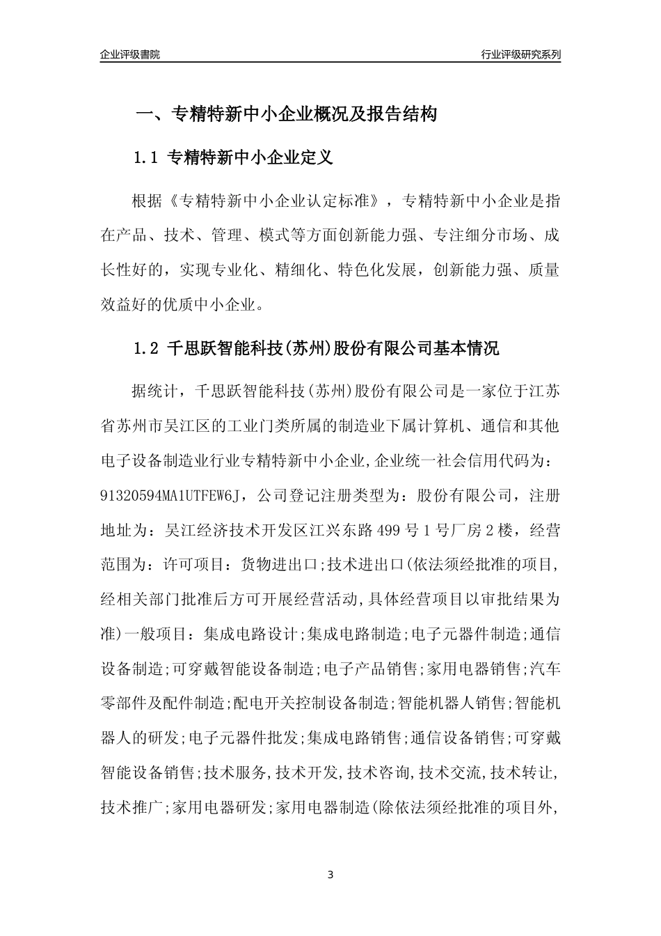 [专精特新]2022年千思跃智能科技(苏州)股份有限公司行业竞争力评级分析报告(2023版)_第3页