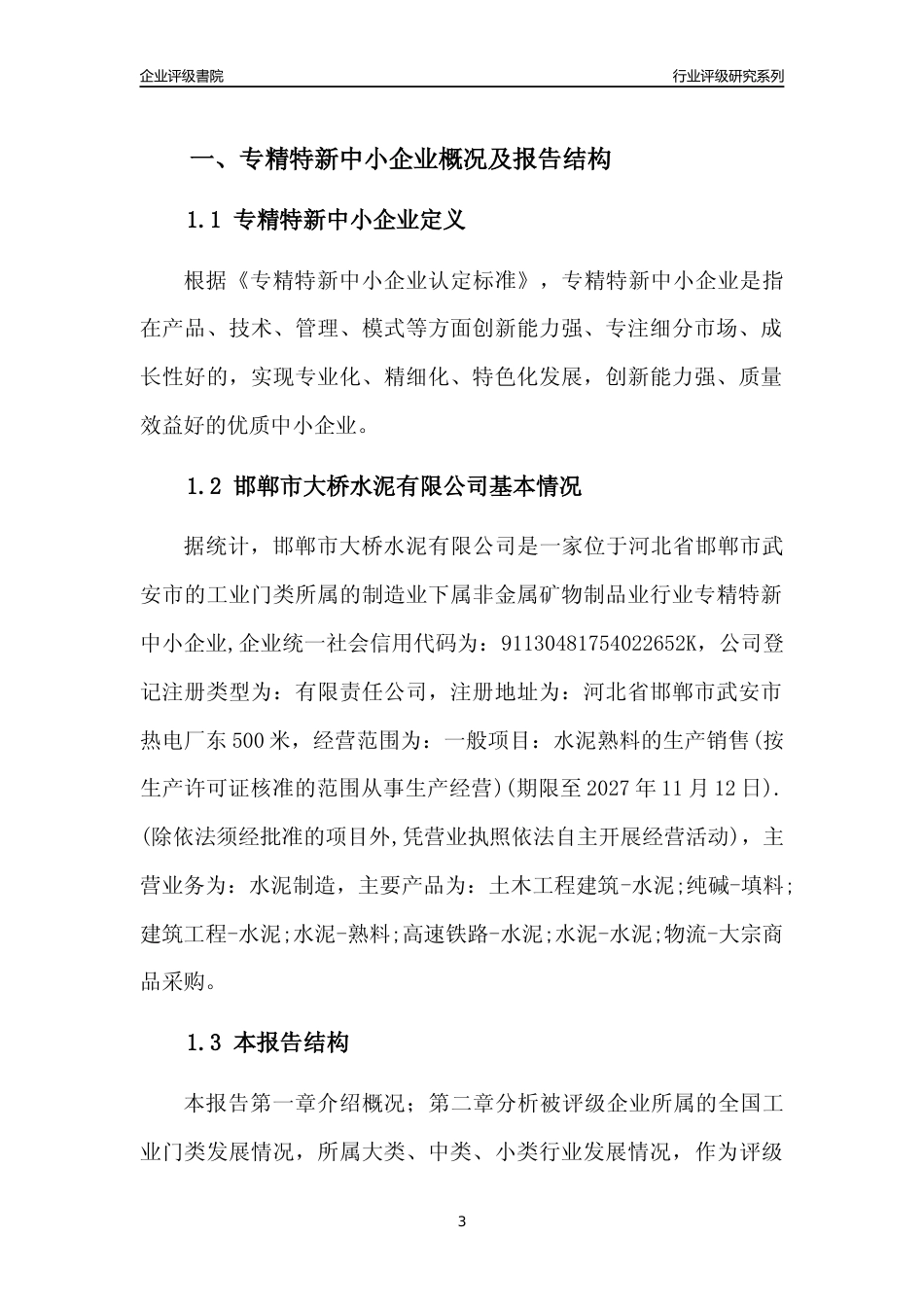 [专精特新]2022年邯郸市大桥水泥有限公司行业竞争力评级分析报告(2023版)_第3页