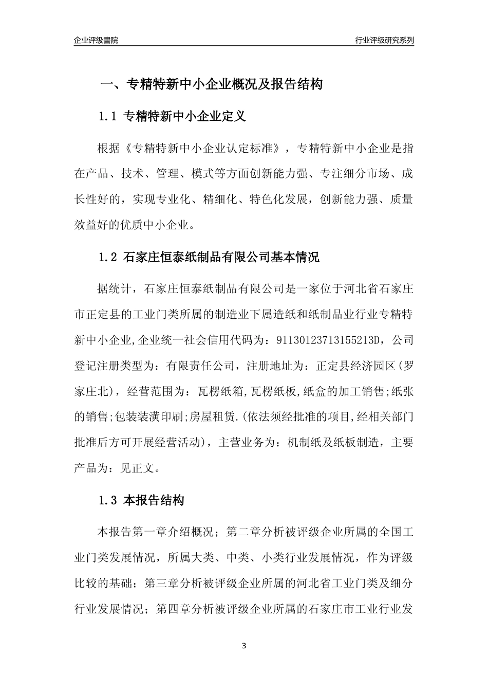 [专精特新]2022年石家庄恒泰纸制品有限公司行业竞争力评级分析报告(2023版)_第3页