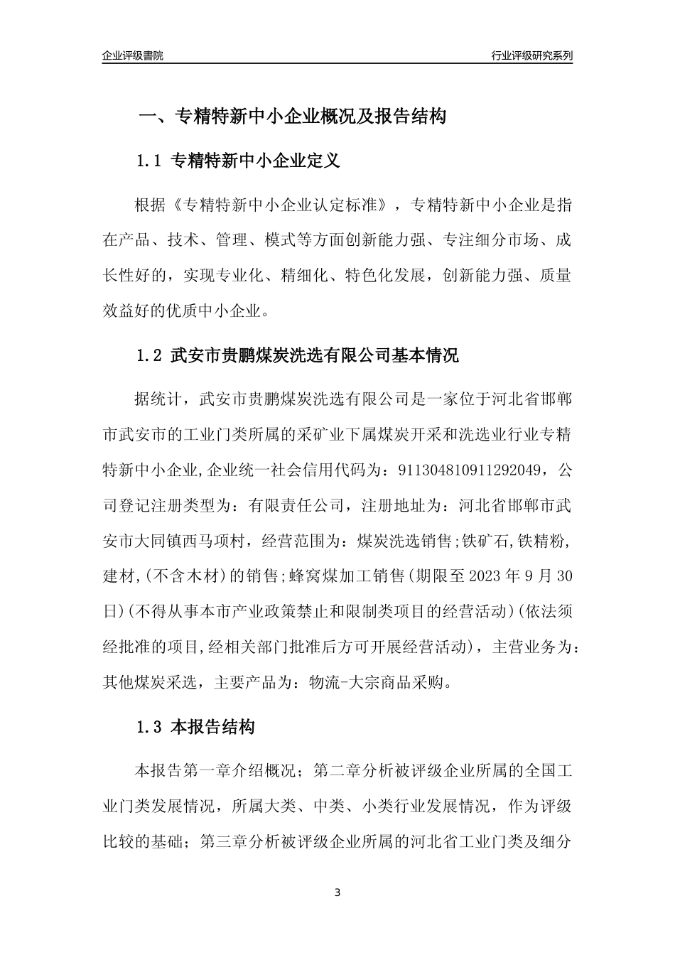 [专精特新]2022年武安市贵鹏煤炭洗选有限公司行业竞争力评级分析报告(2023版)_第3页