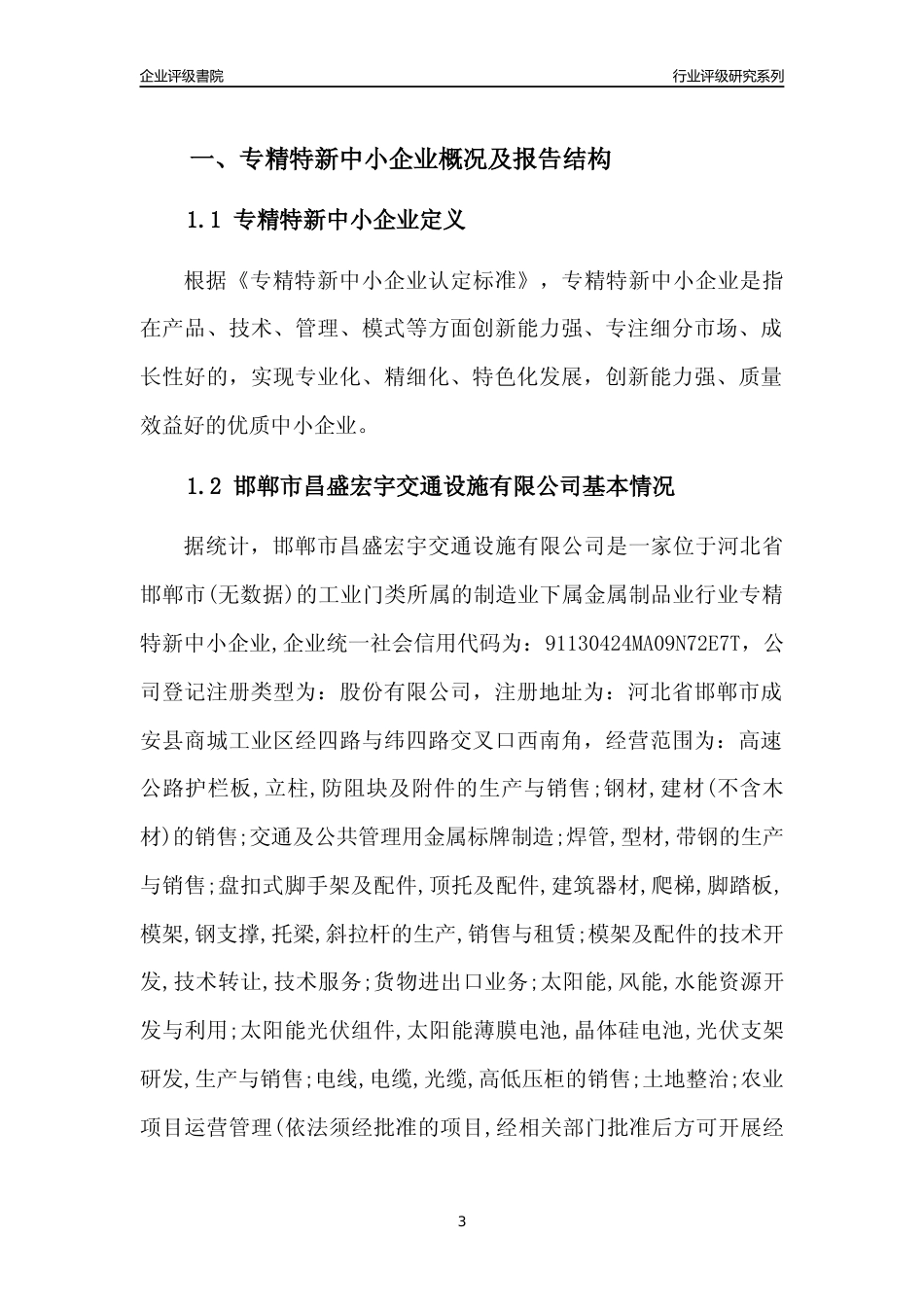 [专精特新]2022年邯郸市昌盛宏宇交通设施有限公司行业竞争力评级分析报告(2023版)_第3页