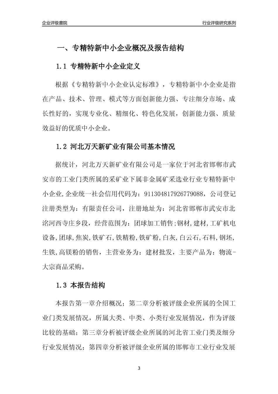 [专精特新]2022年河北万天新矿业有限公司行业竞争力评级分析报告(2023版)_第3页