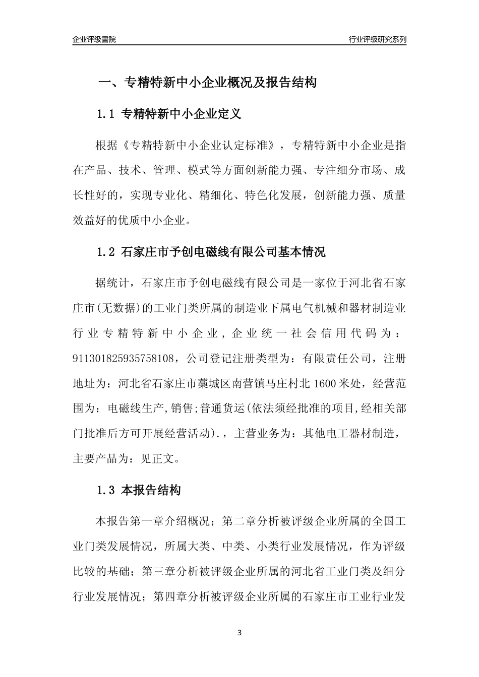 [专精特新]2022年石家庄市予创电磁线有限公司行业竞争力评级分析报告(2023版)_第3页