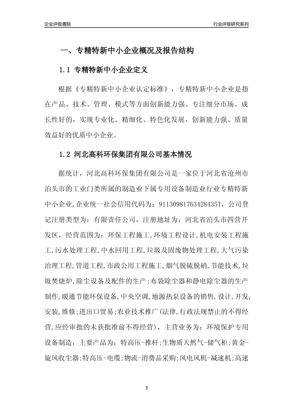 [专精特新]2022年河北高科环保集团有限公司行业竞争力评级分析报告(2023版)_第3页