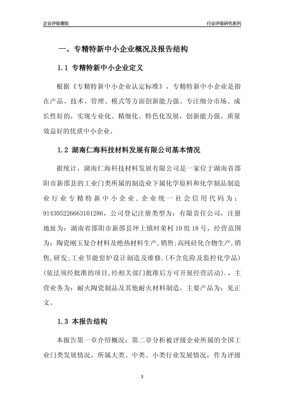 [专精特新]湖南仁海科技材料发展有限公司行业竞争力评级分析报告(2023版)_第3页