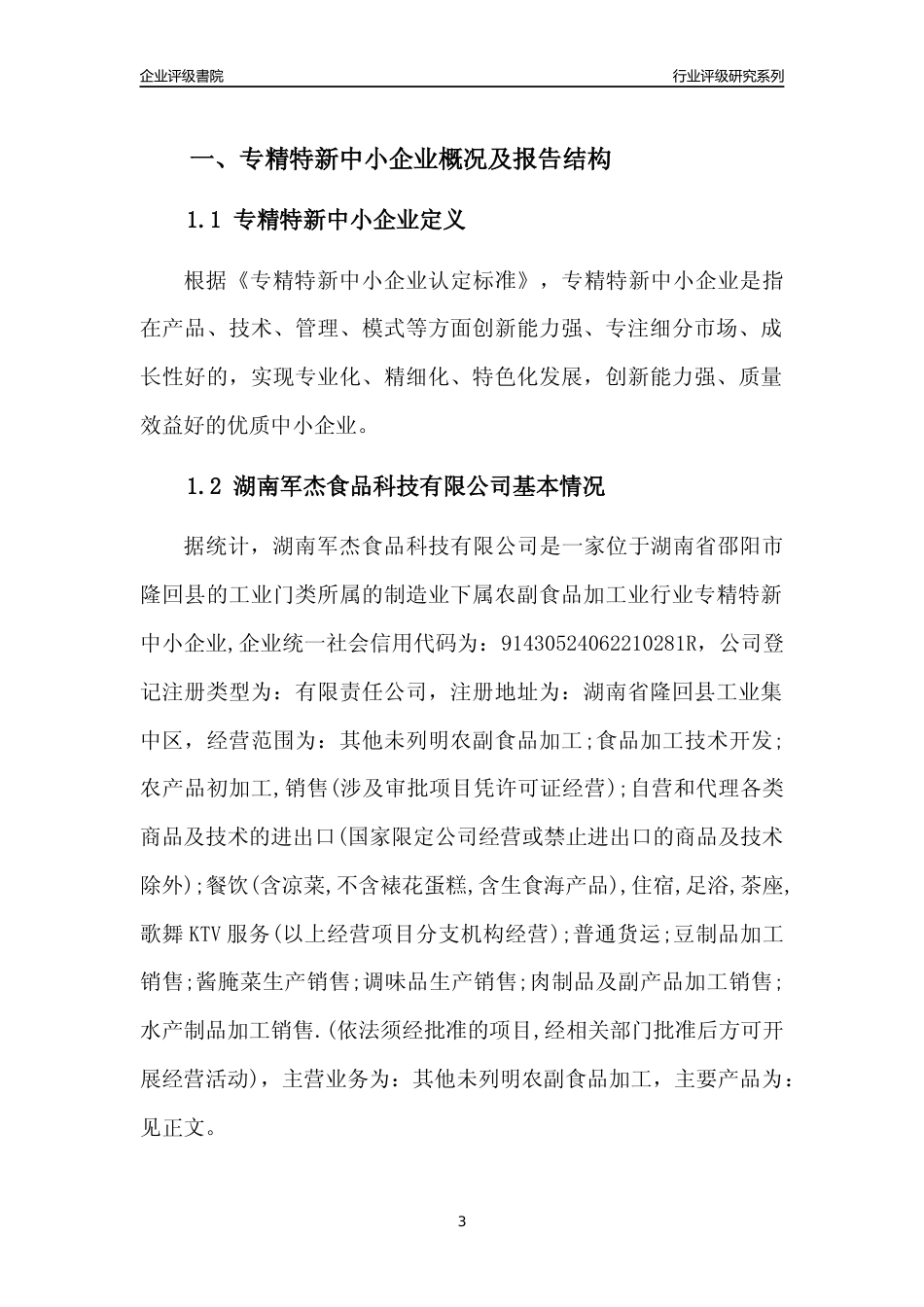 [专精特新]2022年湖南军杰食品科技有限公司行业竞争力评级分析报告(2023版)_第3页