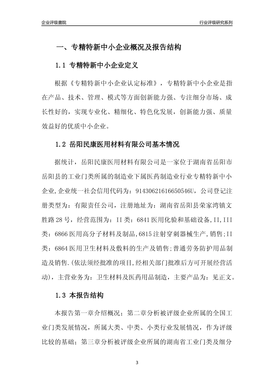 [专精特新]岳阳民康医用材料有限公司行业竞争力评级分析报告(2023版)_第3页