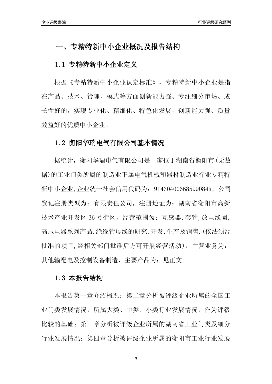 [专精特新]2022年衡阳华瑞电气有限公司行业竞争力评级分析报告(2023版)_第3页