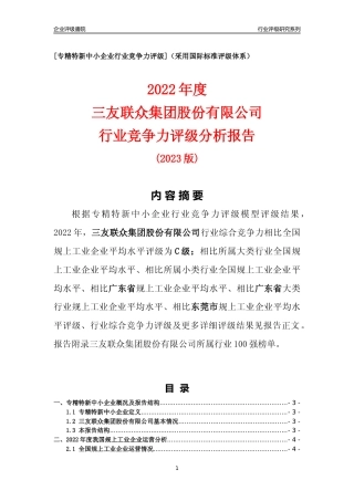 [专精特新]三友联众集团股份有限公司行业竞争力评级分析报告(2023版)
