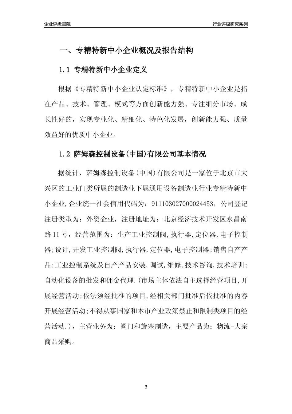 [专精特新]萨姆森控制设备(中国)有限公司行业竞争力评级分析报告(2023版)_第3页