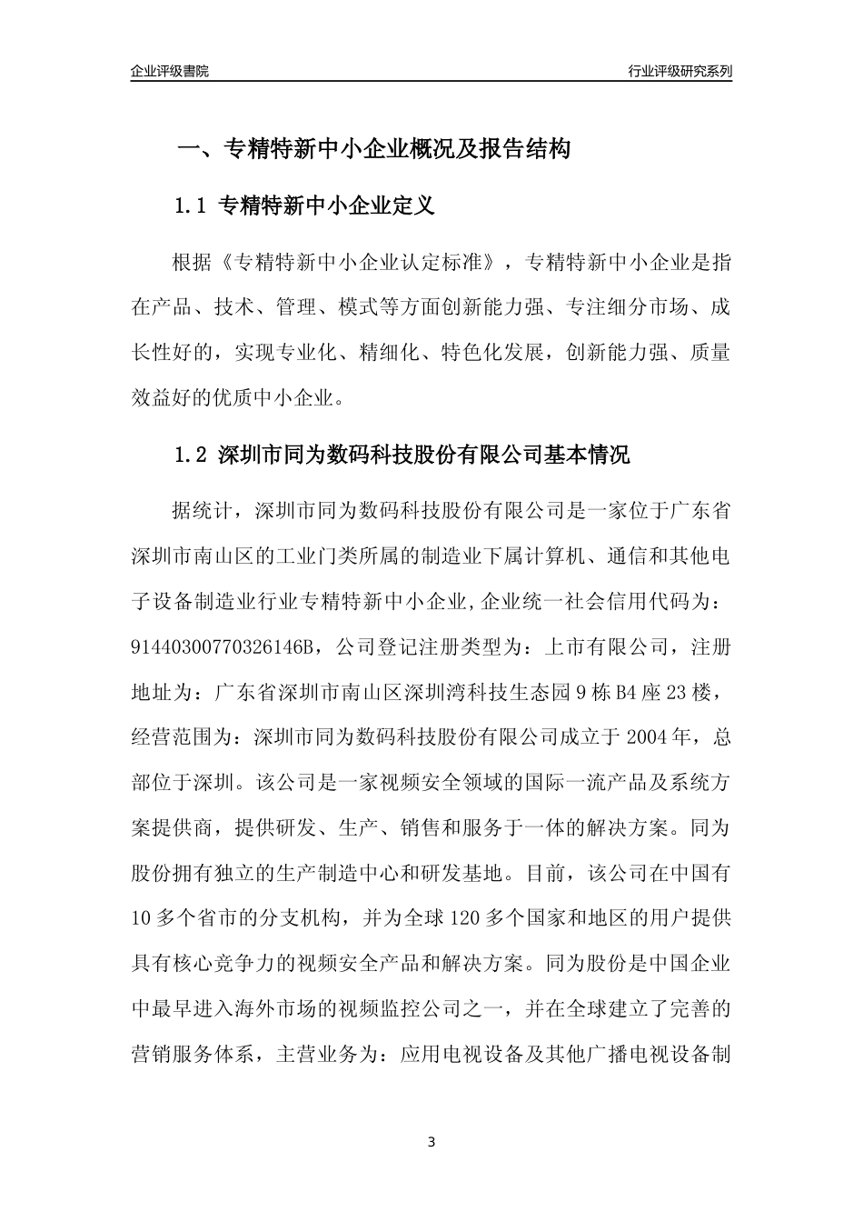 [专精特新]深圳市同为数码科技股份有限公司行业竞争力评级分析报告(2023版)_第3页